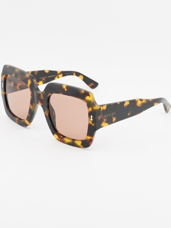 Gucci GG1111S 003 Sunglasses Havana Square Frame, Red Lenses main image 5